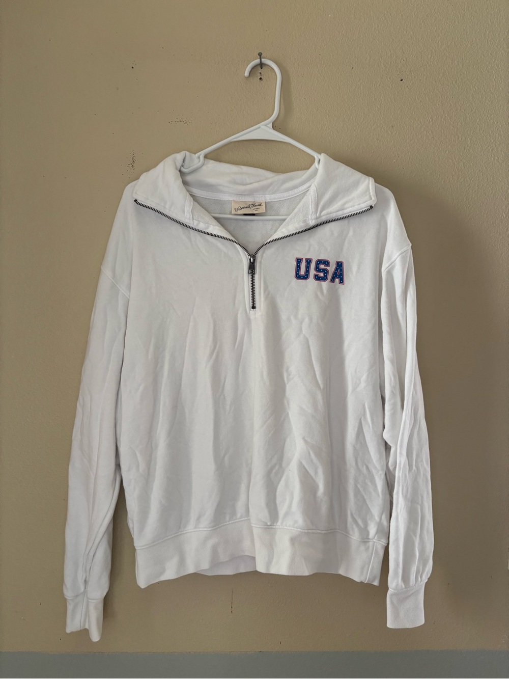 Universal Thread White Quarter-Zip Sweater with USA Embroidery